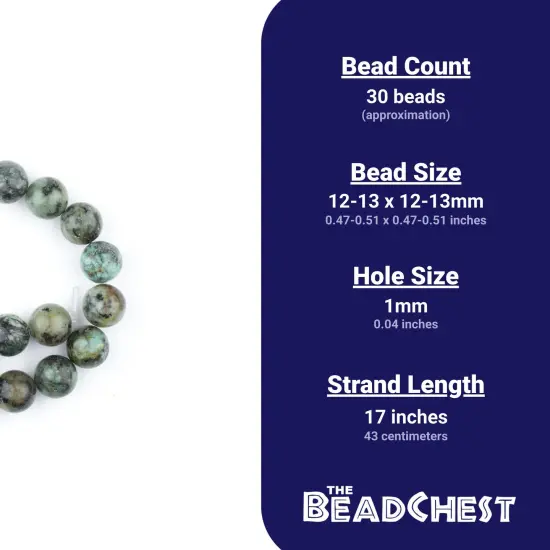 The Bead Chest 12mm African Turquoise Beads - Full Strand of Genuine Authentic Gemstone Beads (Polished) {5}