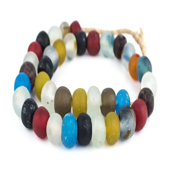 The Bead Chest African Recycled Glass Beads &ndash; Handmade in Ghana &ndash; Bright Medley 18mm Strand for Jewelry Making, Crafts, and Home Decor I Approximately 36-42 Beads {3}