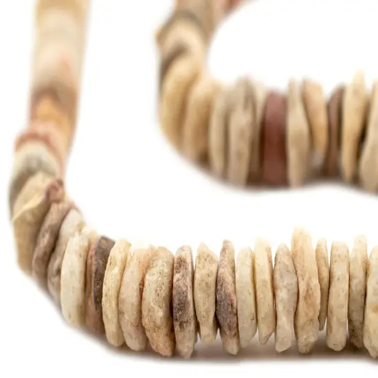 The Bead Chest Ancient Quartz Mali Stone Disk Beads 8-11mm African Brown Large Hole 25 Inch Strand Handmade {1}