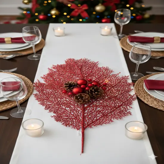 25-Inch Red Glitter Mesh Leaf, 12 Pieces Christmas Accent, Perfect for Trees, Wreaths, Garland Displays {4}