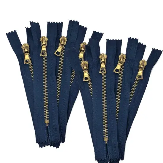 Zipper &ndash; Navy 5" Rusted Pocket Zipper with Brass Teeth, Closed Bottom, FLACH Puller {2}