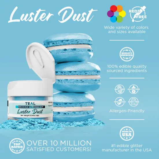 Bakell - Teal Luster Dust (4g, 1x Jar) Edible Vegan Dust & Paint for Baking, Desserts and Beverages {2}