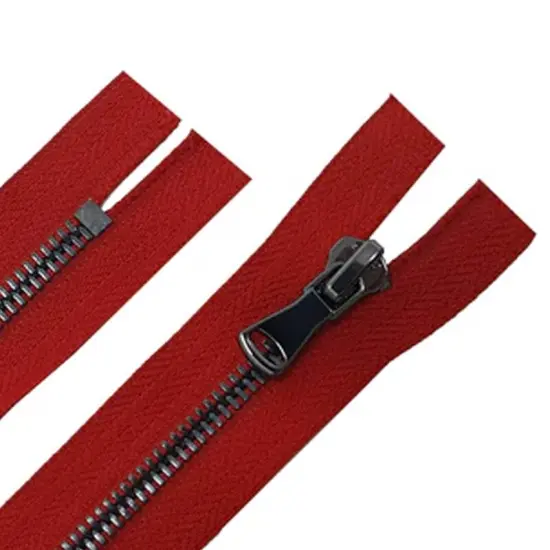 5MM One Way Non Separating Closed Bottom Zipper Red Tape Gun Metal Teeth 7 Inche {2}