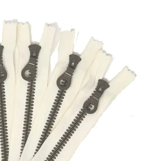 Zipper &ndash; Off-White 7" Plastic Molded 3 Brown Teeth Closed Bottom Non-Separating {2}