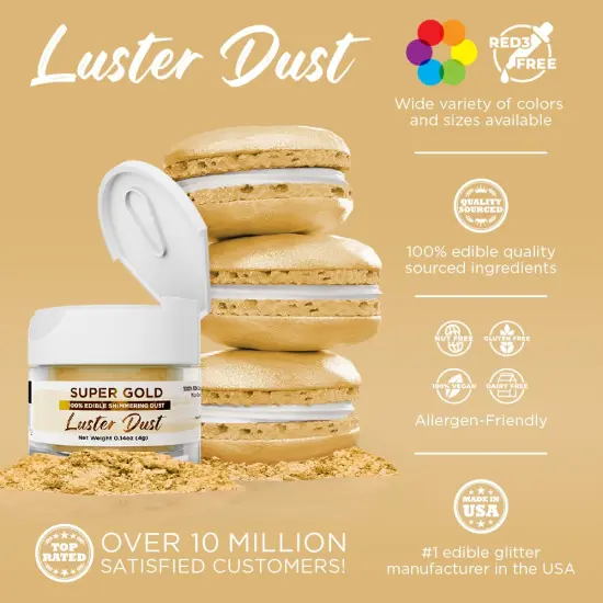Bakell - Super Gold Luster Dust (4g, 1x Jar) Edible Vegan Dust & Paint for Baking, Desserts and Beverages {2}