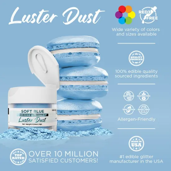 Bakell - Soft Blue Luster Dust (4g, 1x Jar) Edible Vegan Dust & Paint for Baking, Desserts and Beverages {2}