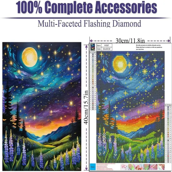 Landscape Diamond Painting Kits, Moon Diamond Art for Adults, Full Drill Landscape Gem Art, DIY 5D Pink Diamond Dots for Gift Home Wall Decor 12x16 inch {2}