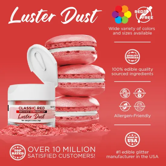 Bakell - Classic Red Luster Dust (4g, 1x Jar) Edible Vegan Dust & Paint for Baking, Desserts and Beverages {2}
