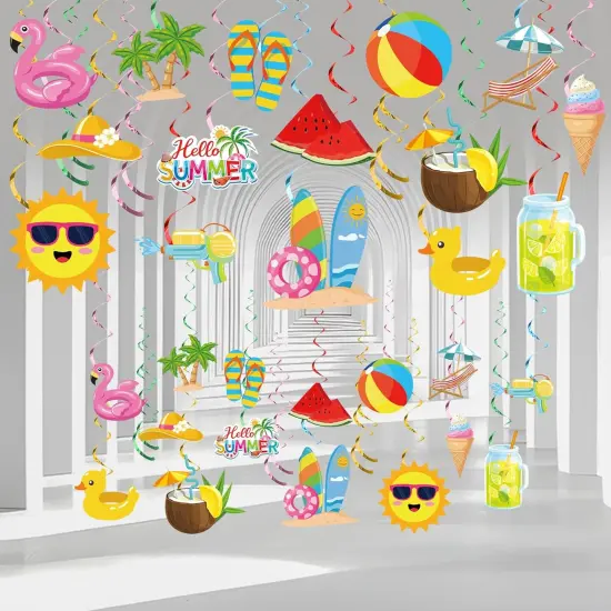 36 PCS Summer Party Hanging Swirls Pool Beach Swirls Decorations {1}