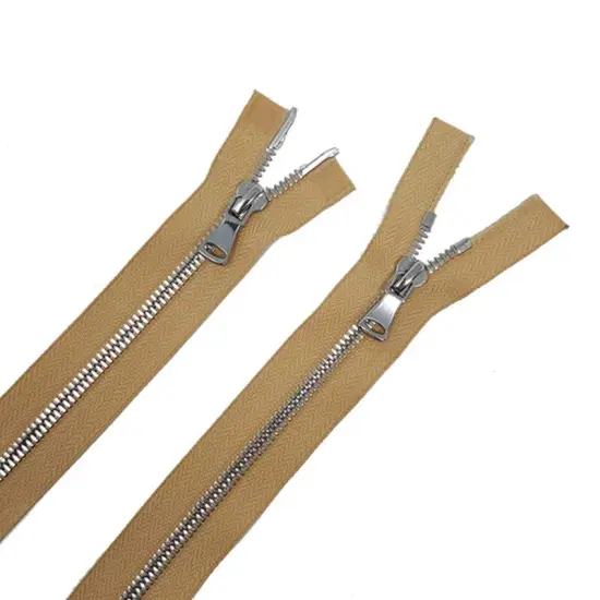 8MM Two Way Separating Open Bottom Zipper Beige Tape Nickel Teeth 36" {6}