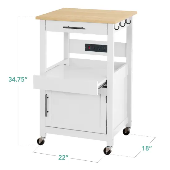 Best Choice Products Rolling Kitchen Island Cart, Single Door Cabinet w/ Drawer, Sliding Tray, Outlet White {2}
