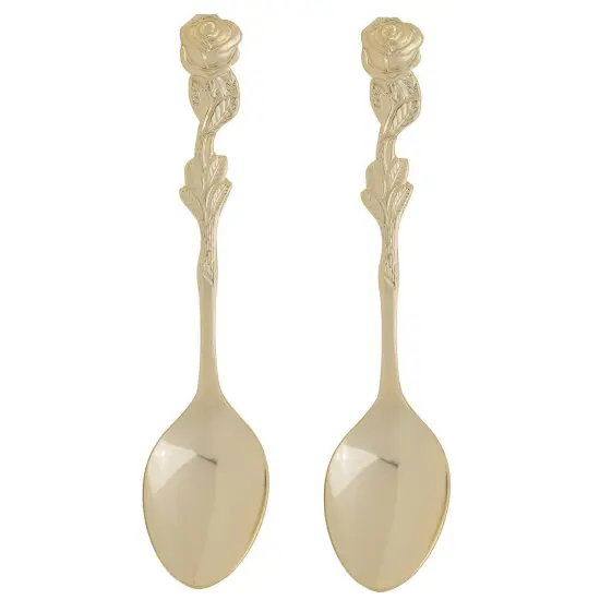 Fino 4.5-Inch Rose Design Gold Plated Demi Spoon {7}
