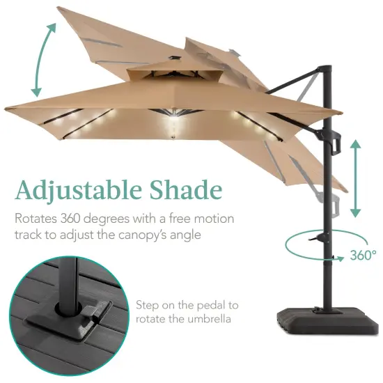 Best Choice Products 10x10ft 2-Tier Square Outdoor Solar LED Cantilever Patio Umbrella w/ Base Included Tan {4}