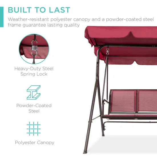 Best Choice Products 2-Seater Outdoor Adjustable Canopy Swing Glider Patio Bench w/ Textilene, Steel Frame Burgundy {3}