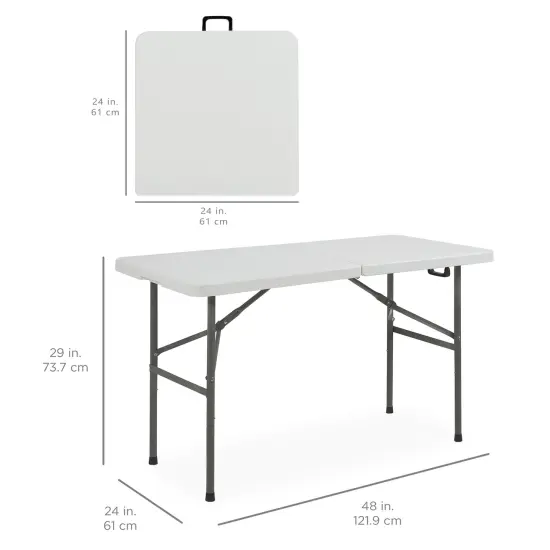 Best Choice Products 4ft Plastic Folding Table, Indoor Outdoor Heavy Duty Portable w/ Handle, Lock for Picnic Light Gray {2}