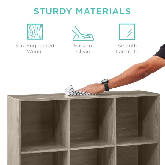 Best Choice Products 9-Cube Bookshelf, 13.5in Display Storage System, Organizer w/ Removable Back Panels Greige {6}