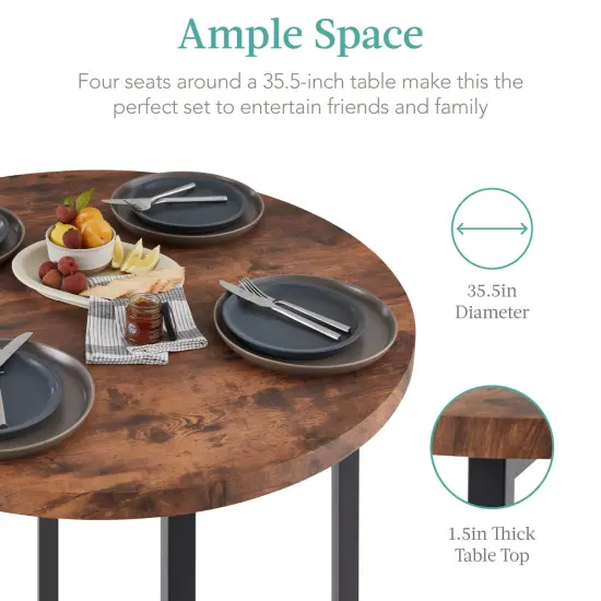 Best Choice Products 5-Piece Modern Round Counter Height Dining Set w/ 4 Chairs, 1.5in Thick Table Brown {3}