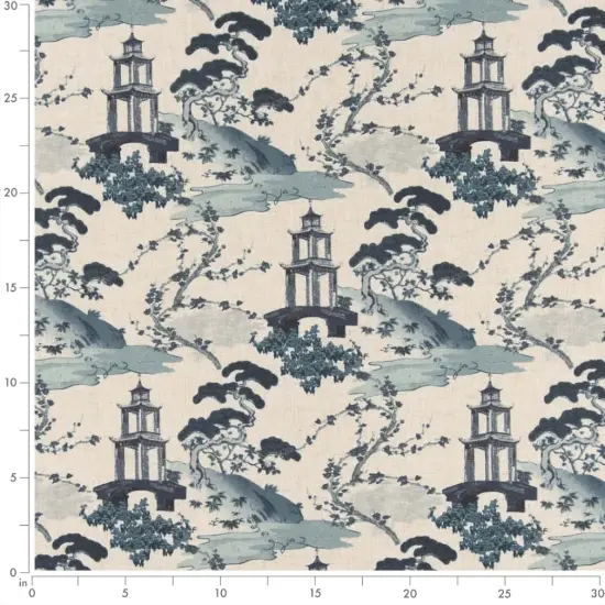 Upholstery Fabric - Blue Global,Toile Upholstery Fabric 54 Inches" {4}