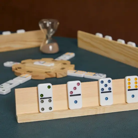 4 Pack Domino Holder 13 inches, Wooden Dominoes Racks Trays Stand for Domino Table, Mexican Train, Chicken Foot, Mahjong Game {2}