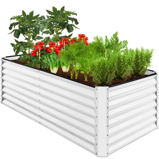 Best Choice Products 6x3x2ft Outdoor Metal Raised Garden Bed, Planter Box for Vegetables, Flowers, Herbs White {1}