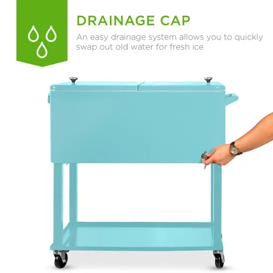 Best Choice Products 80qt Steel Rolling Cooler Cart w/ Bottle Opener, Catch Tray, Drain Plug, Locking Wheels Turquoise {6}