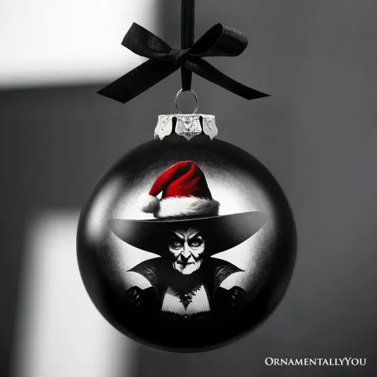 Wicked Witch Christmas Spooky Portrait Glass Ornament, Black Horror Halloween Tree Decoration {4}