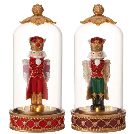 13.5" Resin LED Nutcracker Cloche with Timer &ndash; Christmas Decorations Set {1}