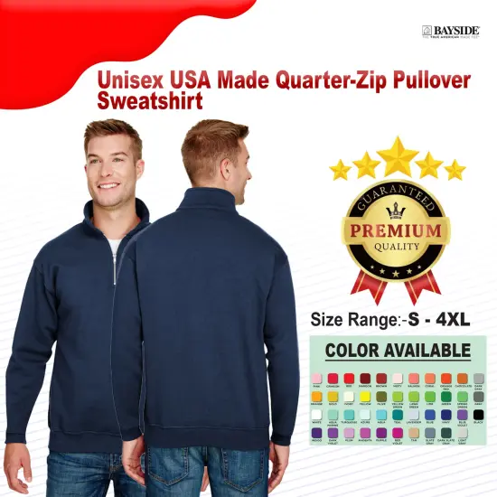 Bayside&reg; Unisex USA Made Quarter-Zip Pullover Sweatshirt CARDINAL {2}