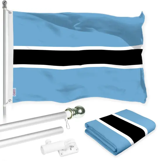 G128 Combo Pack: 6 Ft Tangle Free Aluminum Spinning Flagpole (Silver) & Botswana Batswana Flag 3x5 Ft, LiteWeave Pro Series Printed 150D Polyester | Pole with Flag Included {1}