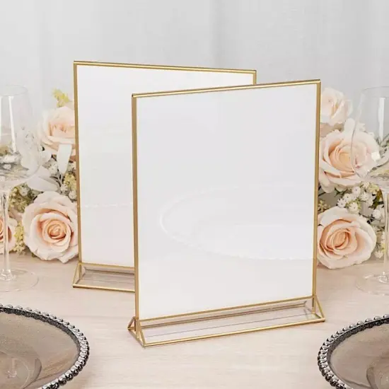 6 Gold and Clear Rectangular Frame Acrylic Freestanding Table Sign Holders Party {2}