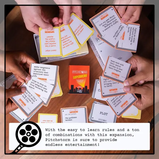 Pitchstorm: Superhero Deck - Earth's Mightiest Expansion, 100 Themed Cards, Movie Pitching Party Card Game {4}