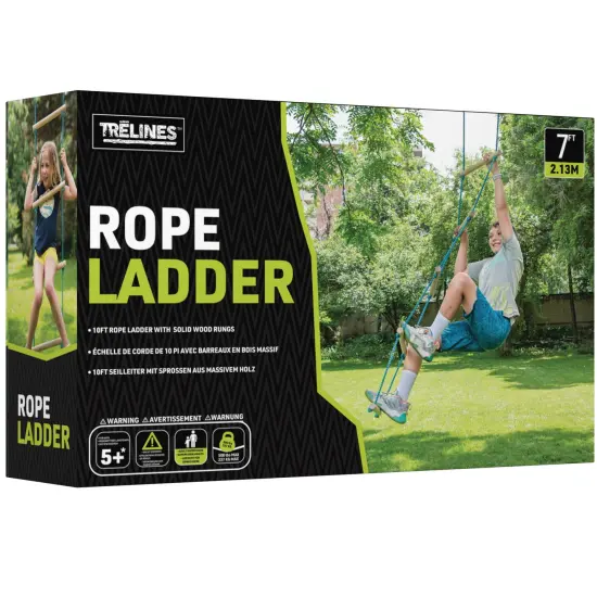 Trelines: Climbing Rope Ladder 7 ft - Hang From A Tree Or Trelines Lines, Wood Steps, Swinging, Outdoor Sport Play, 250lb Cap, Adults & Kids Ages 5+ {1}