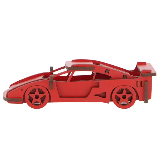 Little & Wood: Woodlet: Medium - Red Sports Car - 3D Wooden Kit-Set, Vehicle Puzzle, Easy Assembly, Pop Build Fun, Sustainably Sourced Wood, Ages 6+ {3}