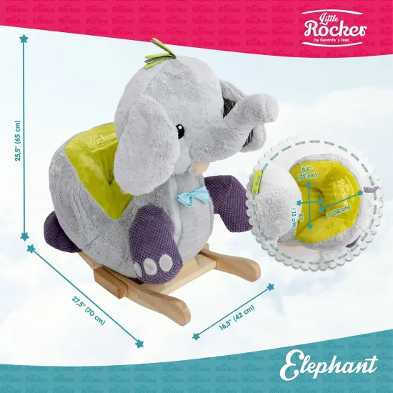 Gerardo's Toys: Little Rockers - Elephant - Wooden Plush Ride-On Rocking Animal Toy, Plays Music, Removable Soft Fabric Cover, Toddler Kids Ages 24mo+ {6}