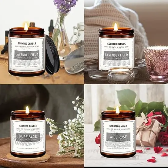 4 PACK Candles for Home Scented, Candles Set for Women, 28 oz 200 Hour Long Lasting Aromatherapy Amber Jar Candles for Women, Valentine, Mother's Day Anniversary Present {1}