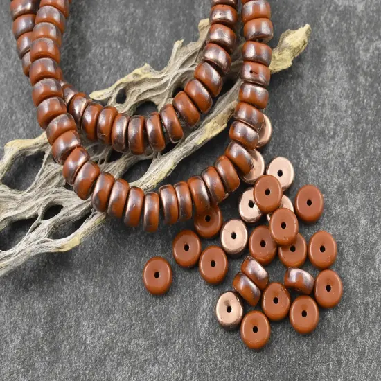 *50* 6x3mm Copper Washed Alloy Orange Heishi Rondelle Beads {5}