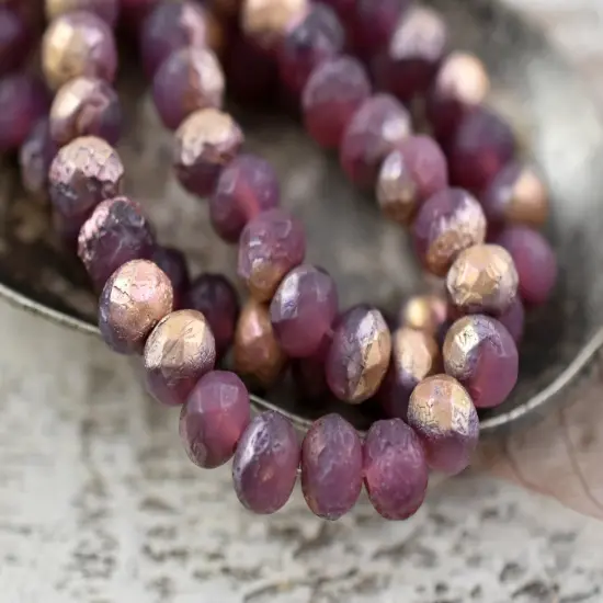*25* 5x7mm Copper Etched Matte Dusty Rose Pink Fire Polished Rondelle Beads {4}