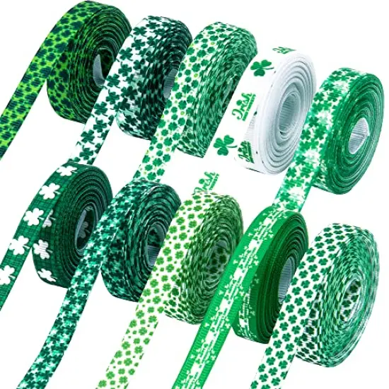 50 Yards Shamrocks Clover Grosgrain Ribbon for St. Patrick's Day Gift Wrapping Wreath DIY Craft and Sewing {2}