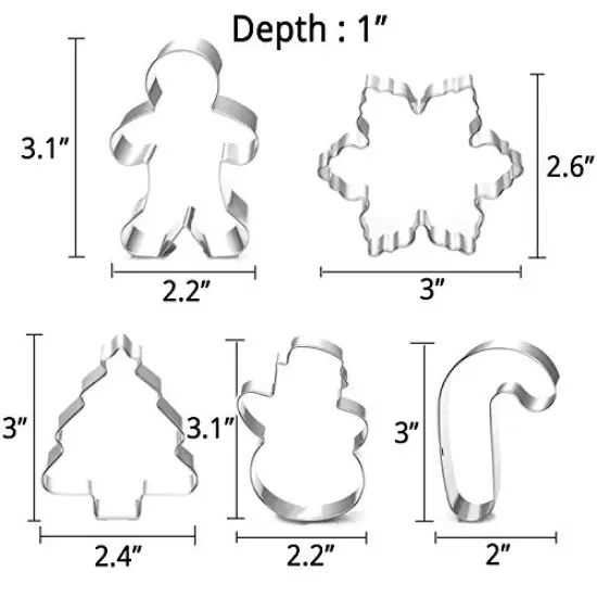 Christmas Cookie Cutter Set - 5 Piece Holiday Cookies Molds - Snowman, Christmas Tree, Gingerbread Man, Candy Cane, Snowflake {1}