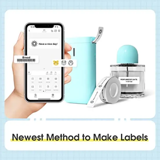 Label Maker Machine D11 Label Printer Tape Included Portable Wireless Connection Multiple Templates Available for Phone Easy to Use Office Home Organization USB Rechargeable {2}