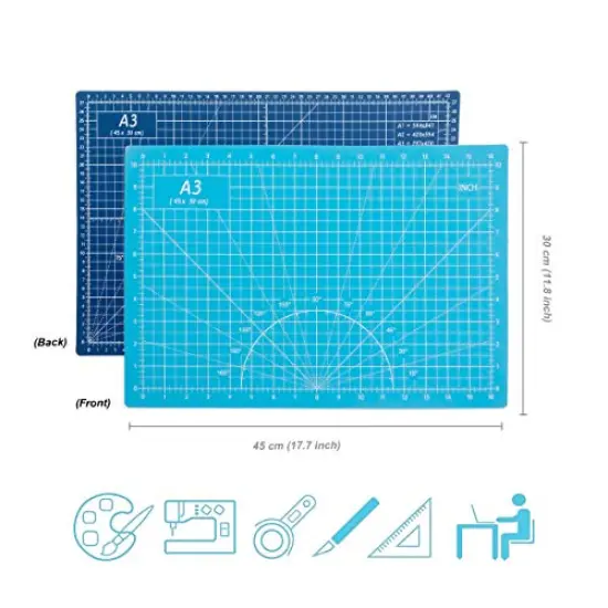 Self Healing Cutting Mat 18"x12" Non-Slip PVC Double Sided 5-Ply A3 Art Craft Rotating Mat,Sewing Crafts Hobby Fabric Precision Scrapbooking Project(Blue/Light blue) {1}