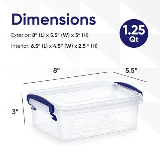1 Qt Clear Plastic Storage Bin with Lid, Non-Toxic, BPA Free, Odor Free, Organizer Storage Box, Stackable Plastic Tote for Home, Garage, School, and Office, X-Small {2}