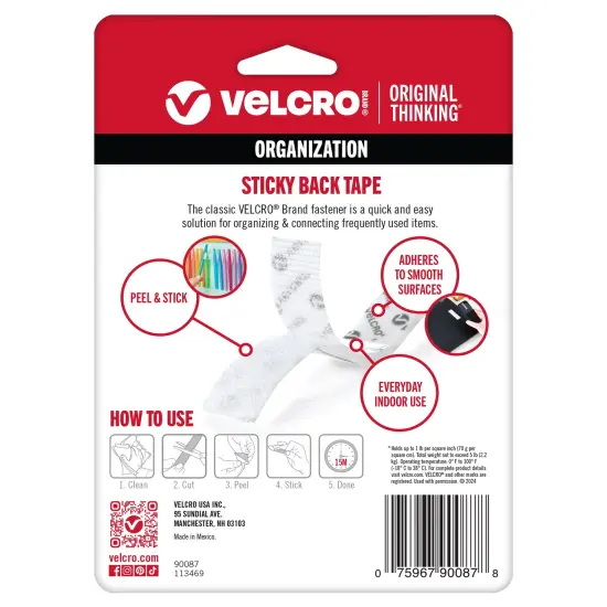 VELCRO(R) Brand Sticky Back Tape .75"X5'-White {2}