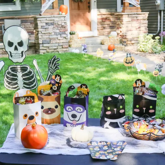 Big Dot of Happiness Halloween Pets - Assorted Cats and Dogs Gift Favor Classroom Treat Bags - Birthday Party Goodie Boxes - Set of 12 {6}