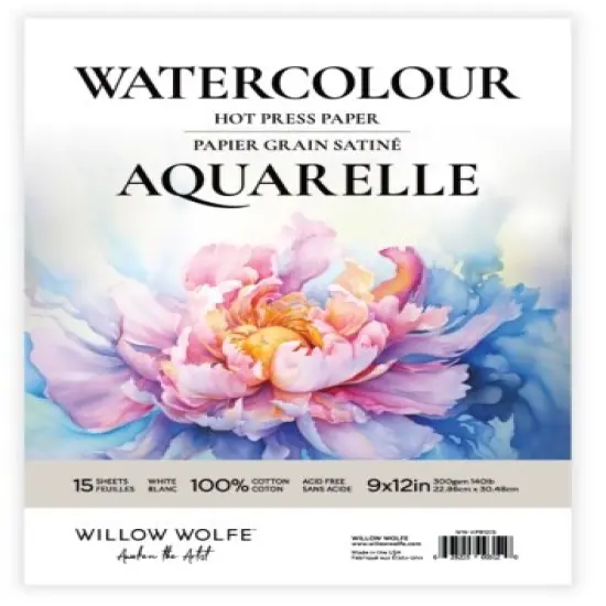 Willow Wolfe Hot Press Watercolour Paper Pad 9"X12"-15 Sheets {1}