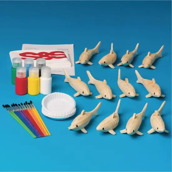 S&S Worldwide Flexible Wood Shark Craft Kit, Includes Wood Sharks, Paint & Brushes. Great For Shark Week Crafts. For Kids & Adults. Sharks are 4-1/2"l x 1-1/4"w. Makes 12. {3}