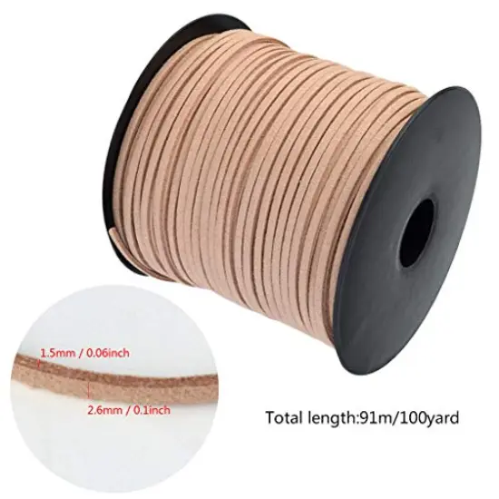 100 Yards Suede Cord, Leather Cord 2.6mm x 1.5mm Suede Lace Faux Leather Cord with Roll Spool for Bracelet Necklace Beading DIY Handmade Crafts Thread (Brown) {1}