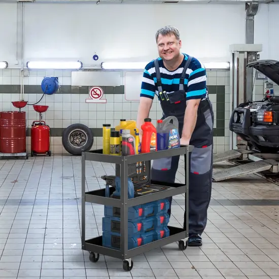 Costway 3-Tier Metal Utility Cart 400 lbs Storage Service Trolley Tool Storage Black {4}