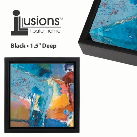 Creative Mark Illusions Floater Frame For 1-1/2" Deep Canvases - Black - Set of 4 - For Galleries & Home Decor - Wood Float Frame for Canvas Paintings- Complete Hanging Hardware {4}