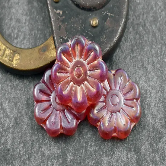 *6* 18mm Ruby Red Luster AB Daisy Flower Beads {5}